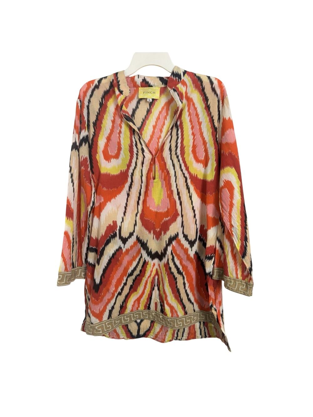 Finch Multicolored Cotton Tunic Swim Cover Resort Wear Abstract Size XL Artsy